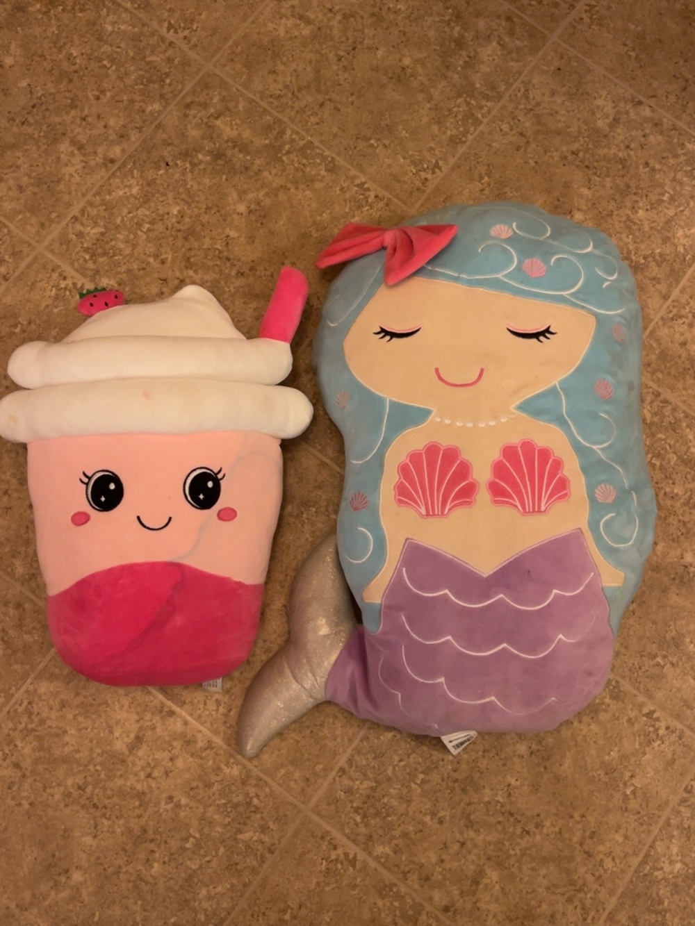 Mermaid & Cup Plush Pillow Duo - Blue, Purple, Pink